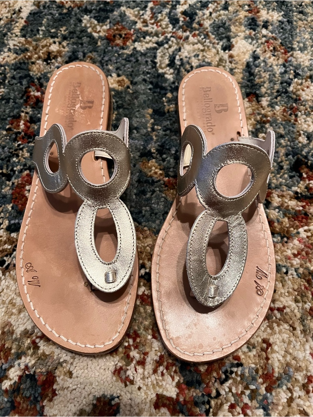 Almafi Bellogrado Anni ‘70 Platino light gold Leather Toe-Loop Sandals - Women's